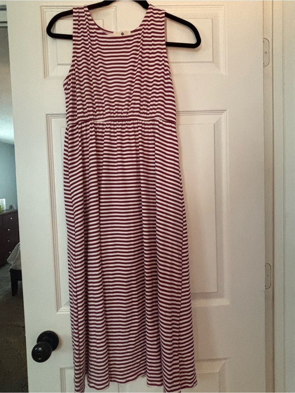 Striped Sleeveless Maxi Dress - Burgundy & White